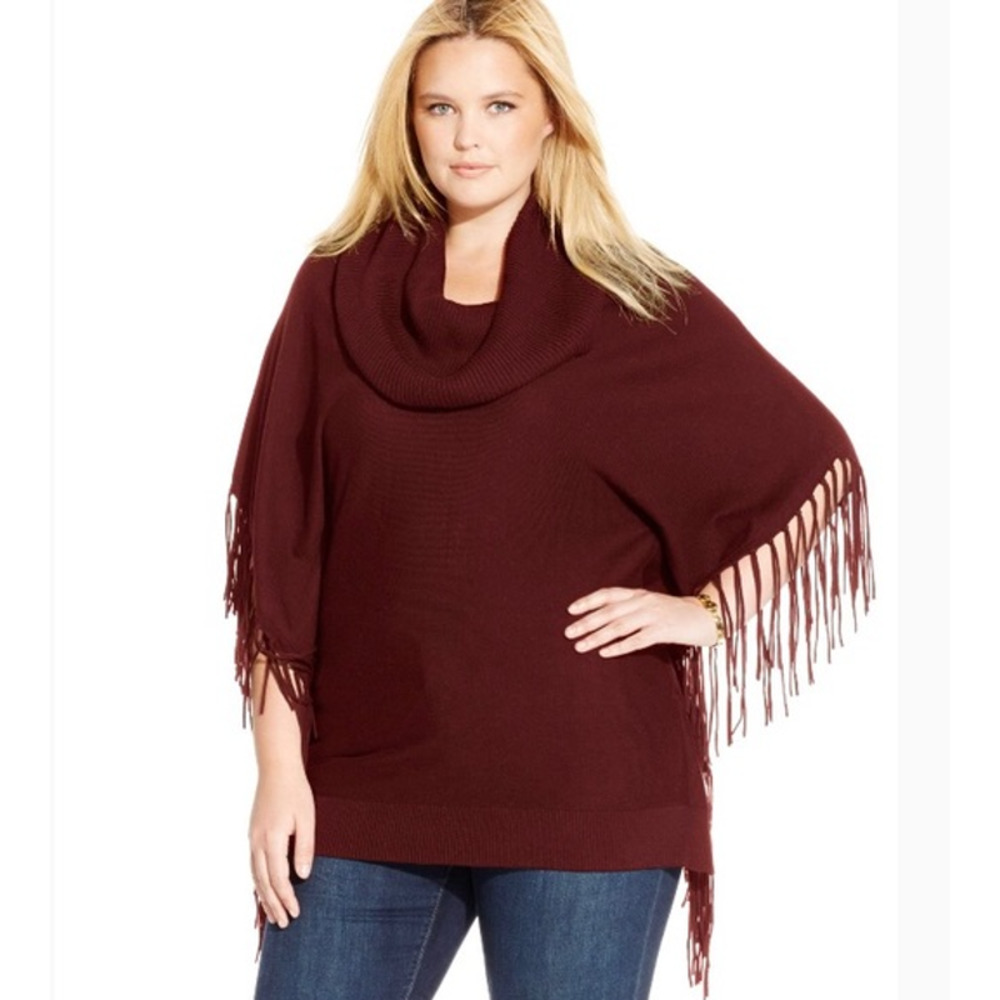 Michael Kors Turtleneck Poncho Pullover Fringe Women's 2X